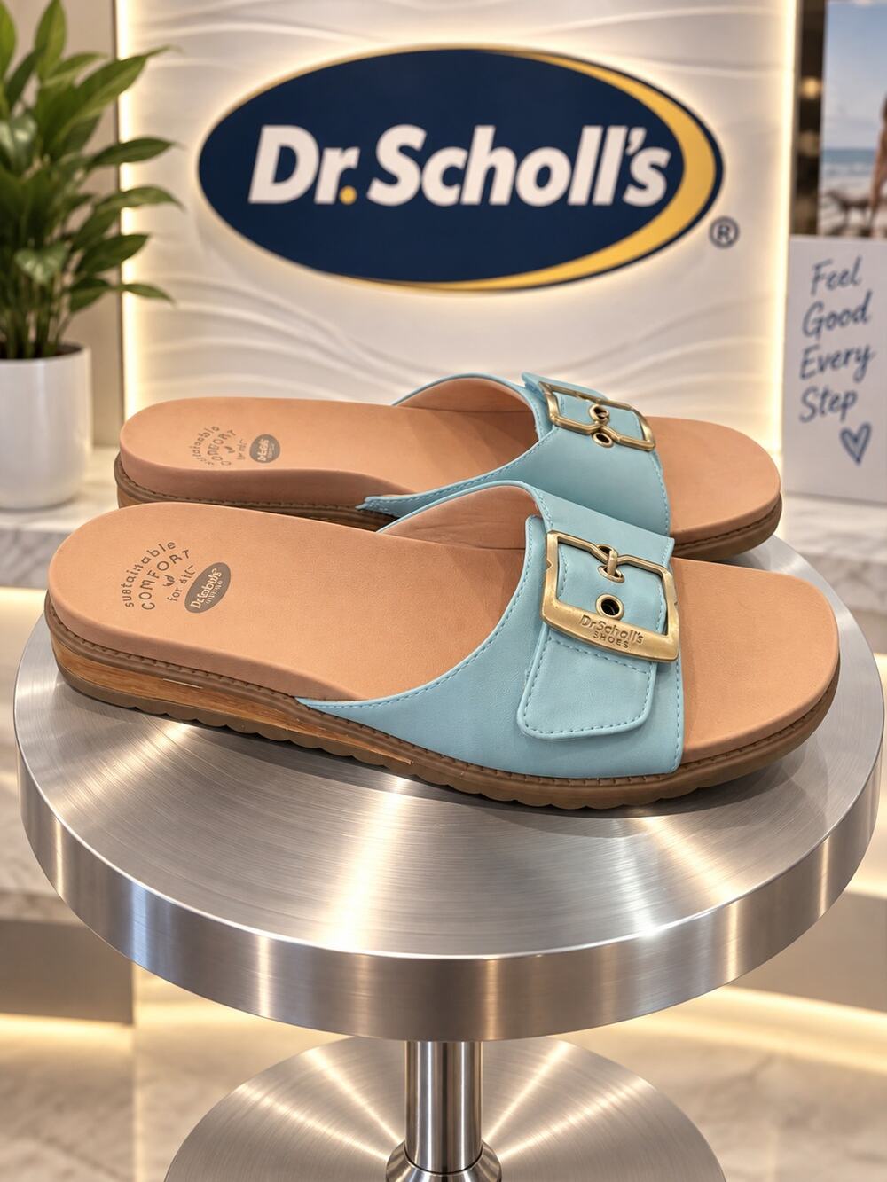 Dr. Scholl’s Island Icon Summer Blue Buckle Slide Sandals 8.5W EU 39